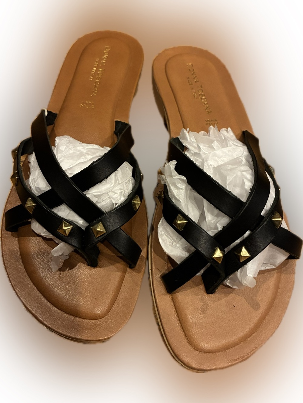 Donna Toscana Black Studded Slide Sandals - Women